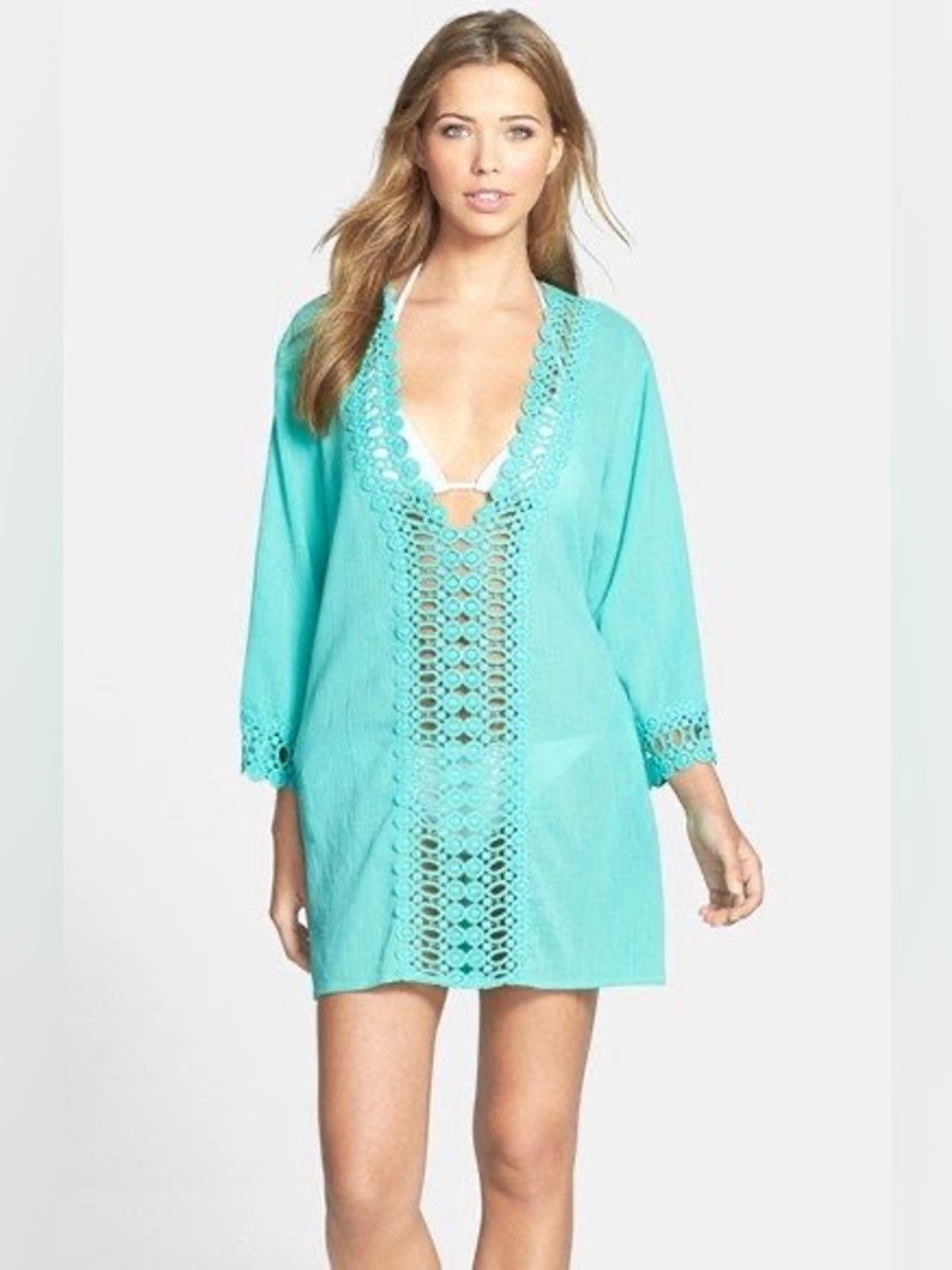 La Blanca Aqua Crochet-Trim Swim Coverup